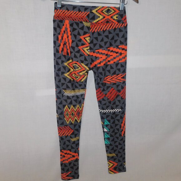 LuLaroe Gray Black Orange Teal Southwestern print Womens Leggings OS size 2 -10 - Picture 9 of 9